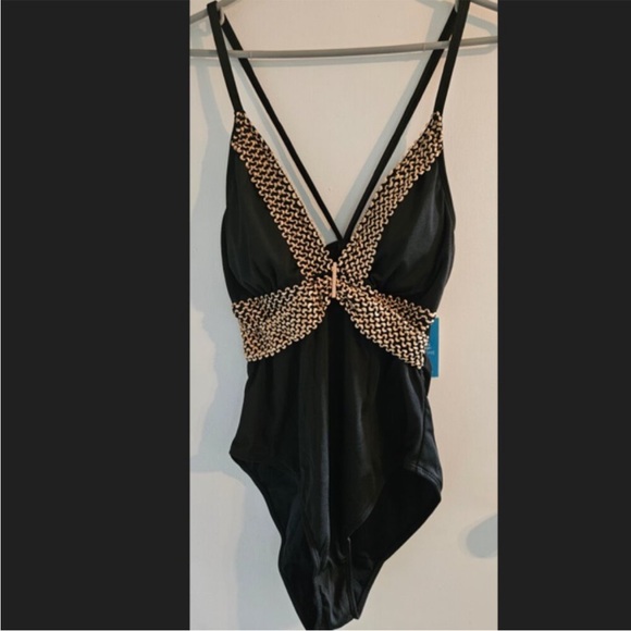 Cupshe NWT Black and Gold One Piece Swimsuit - Picture 1 of 8